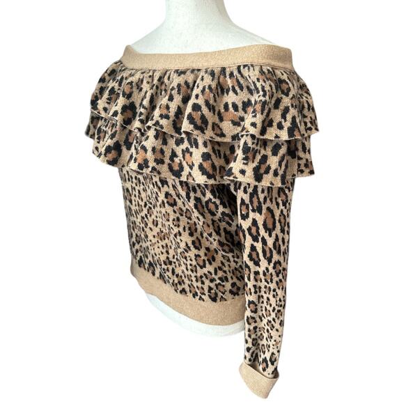 Frame Off Shoulders Leopard Ruffled Sweater S - Picture 8 of 9